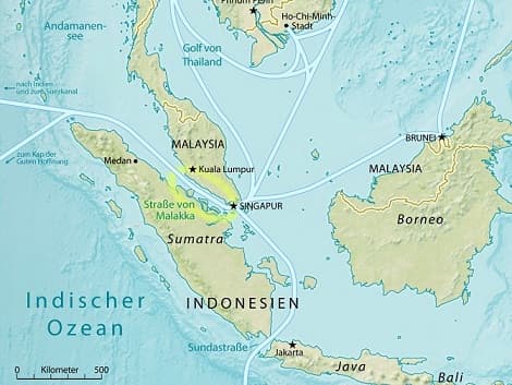Map showing the Straits of Malacca.