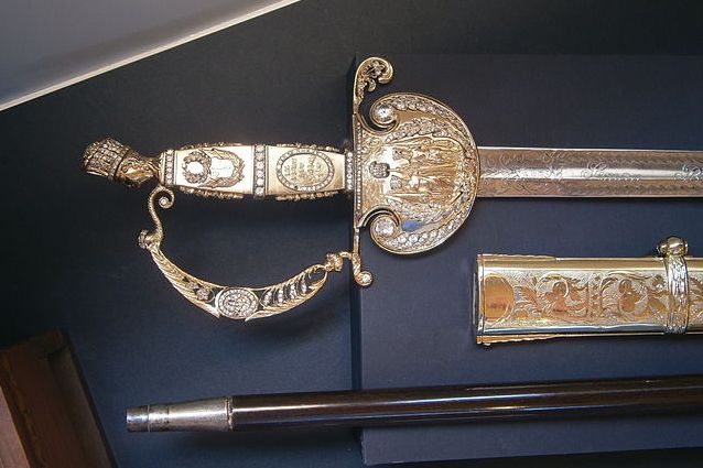A fancy golden sword with jewels