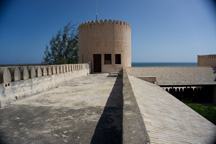 The rooftop of a fort, somewhat like the top of a castle with a defense tower.